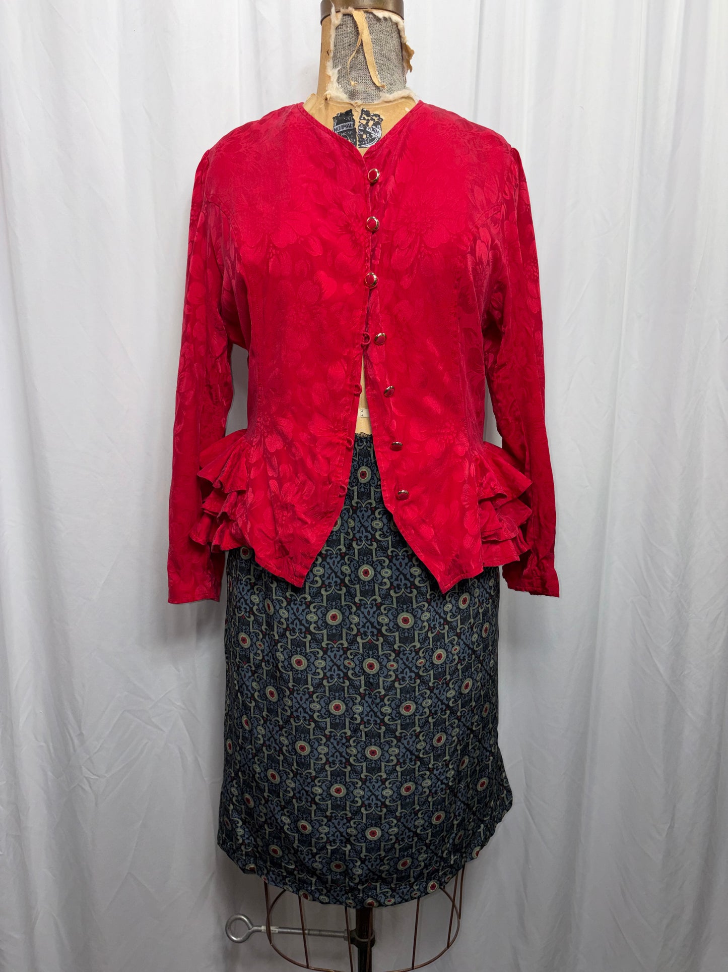 Vintage Argenti Silk Ruffle Blouse/Blazer, Fits XS to M