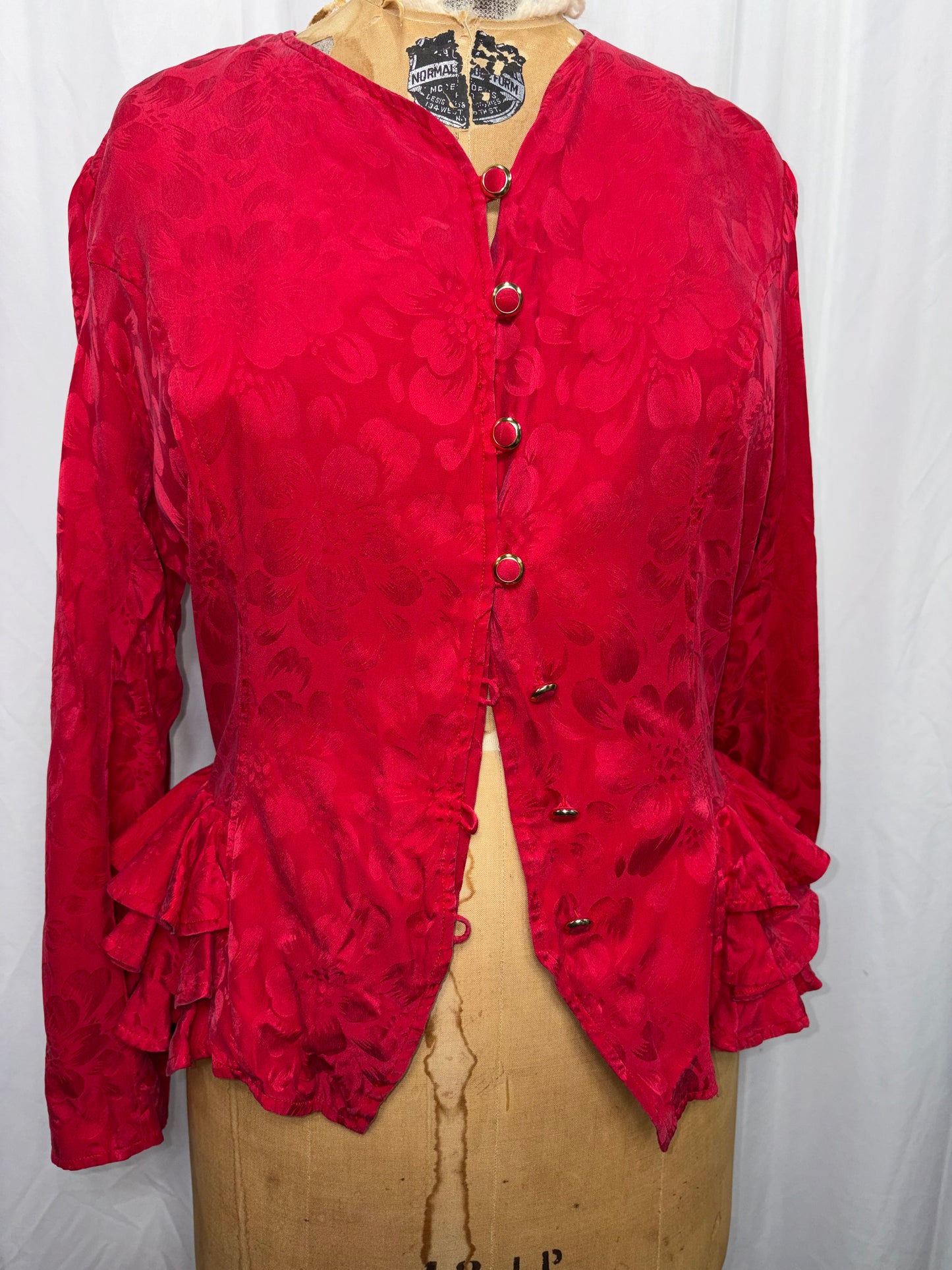 Vintage Argenti Silk Ruffle Blouse/Blazer, Fits XS to M