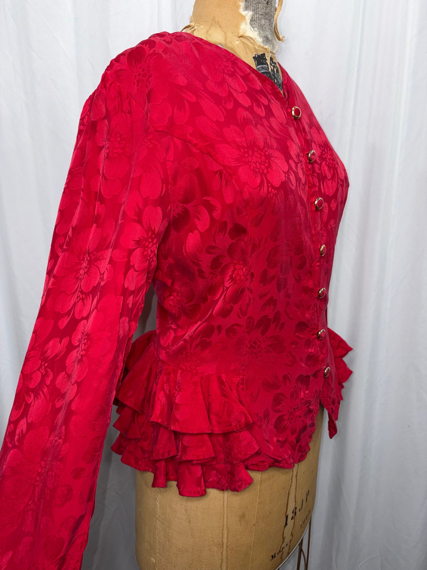 Vintage Argenti Silk Ruffle Blouse/Blazer, Fits XS to M