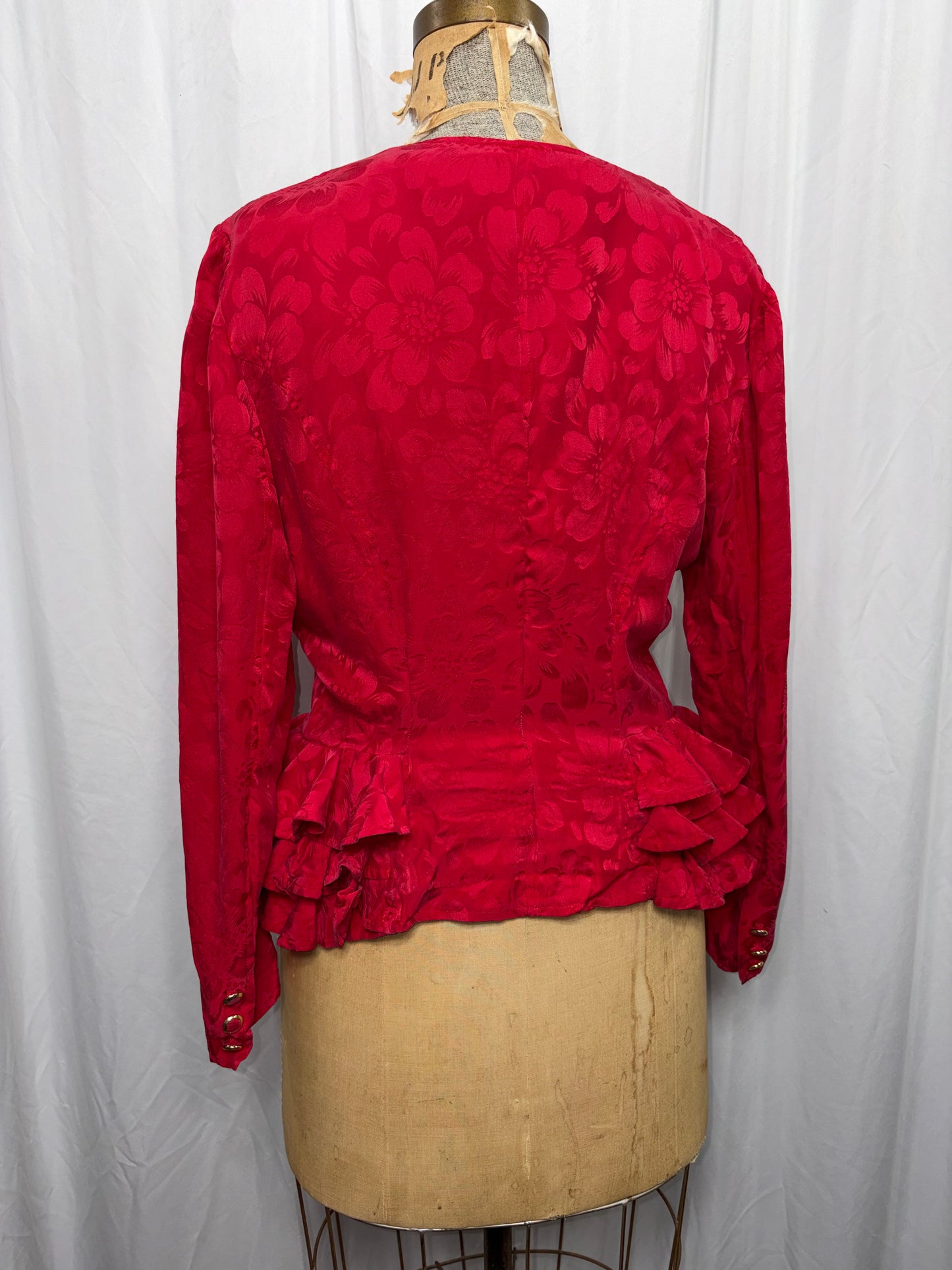 Vintage Argenti Silk Ruffle Blouse/Blazer, Fits XS to M