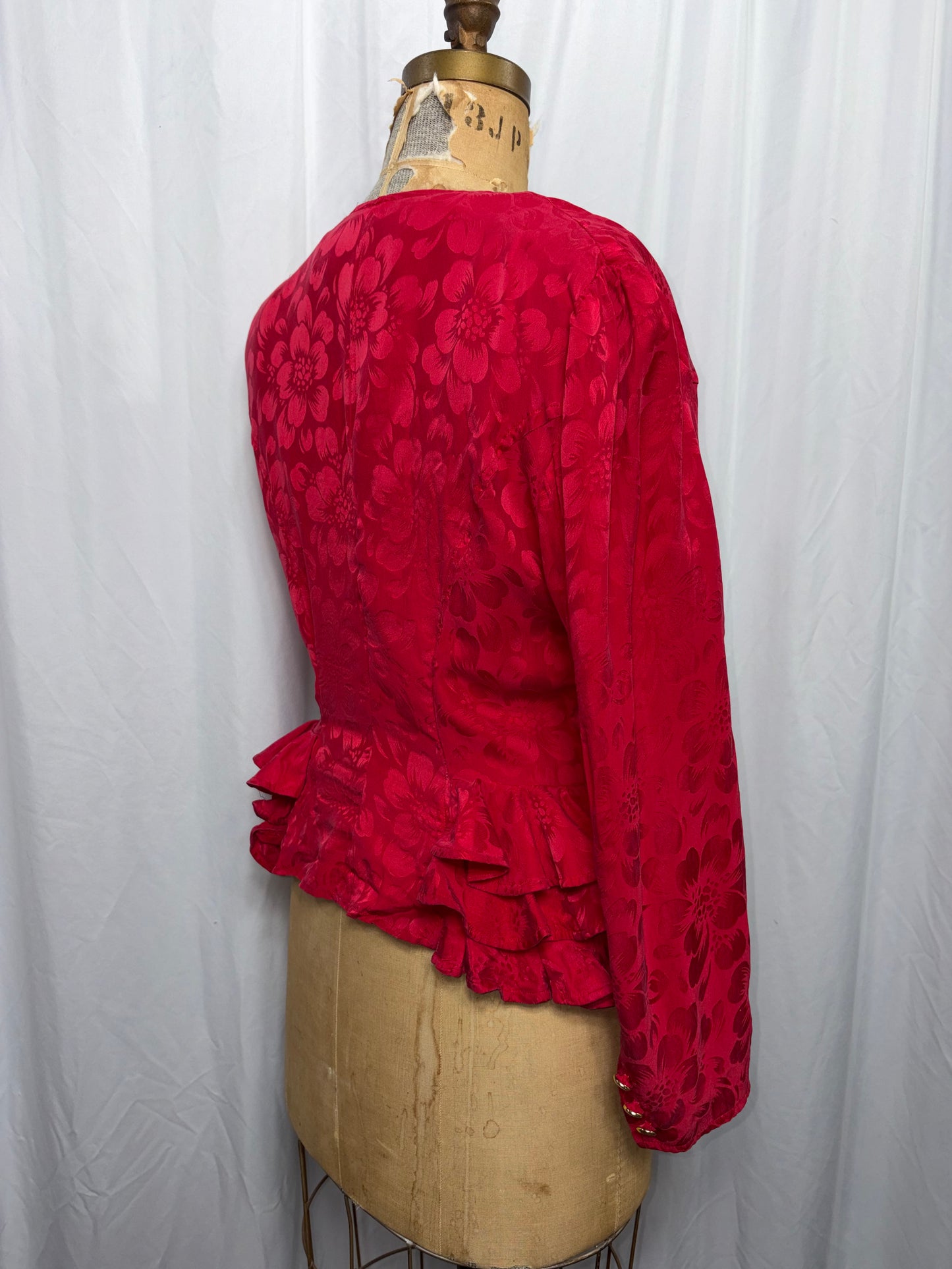 Vintage Argenti Silk Ruffle Blouse/Blazer, Fits XS to M