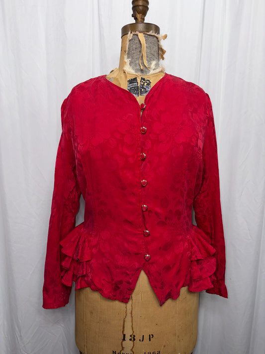 Vintage Argenti Silk Ruffle Blouse/Blazer, Fits XS to M